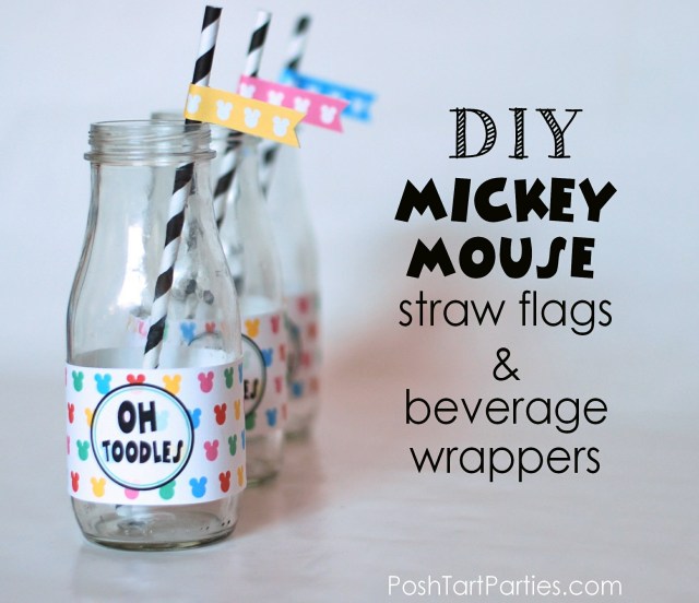 Mickey and Minne Free Printable Drink Wrappers and Straw flags
