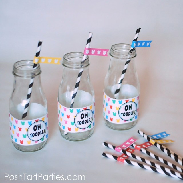 Free Mickey Party Printable - Bottle Wrappers and Straw Flags